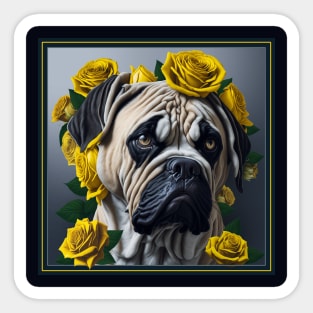 Boston Terrier yellow roses Sticker